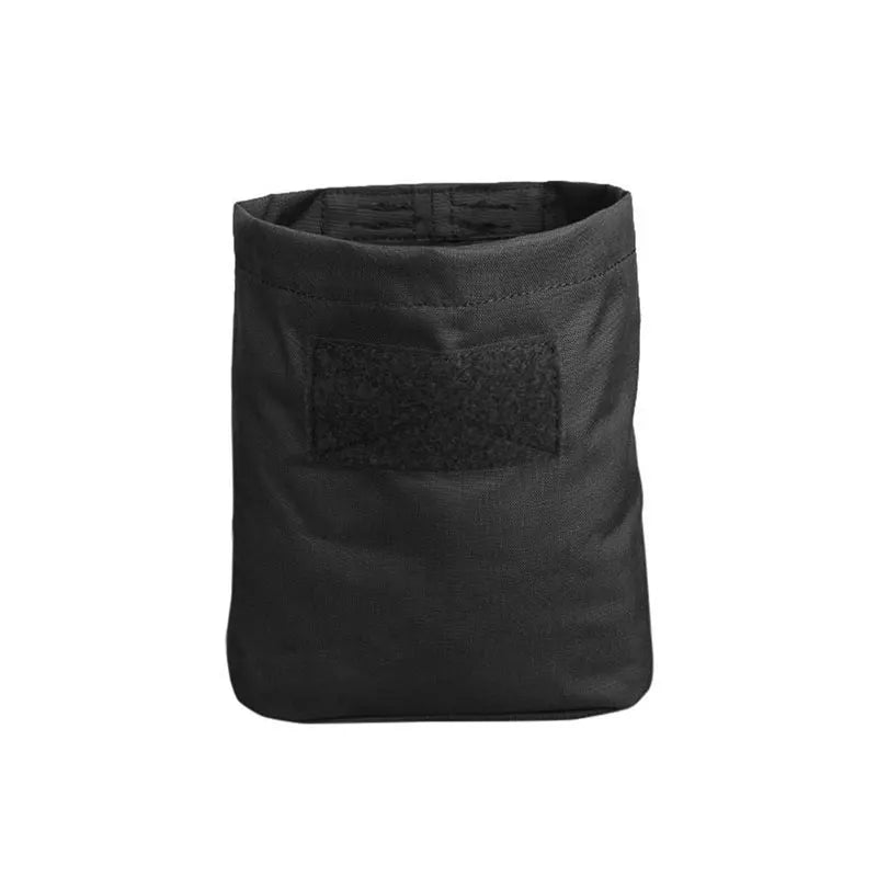 MOLLE Folding Utility Pouch in Black with open top and hook-and-loop patch panel, front view