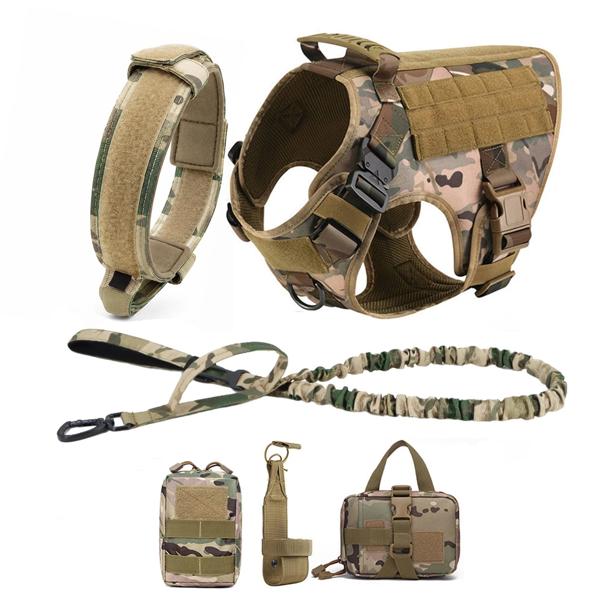 Tactical Dog Harness with Molle Pouches and Leash