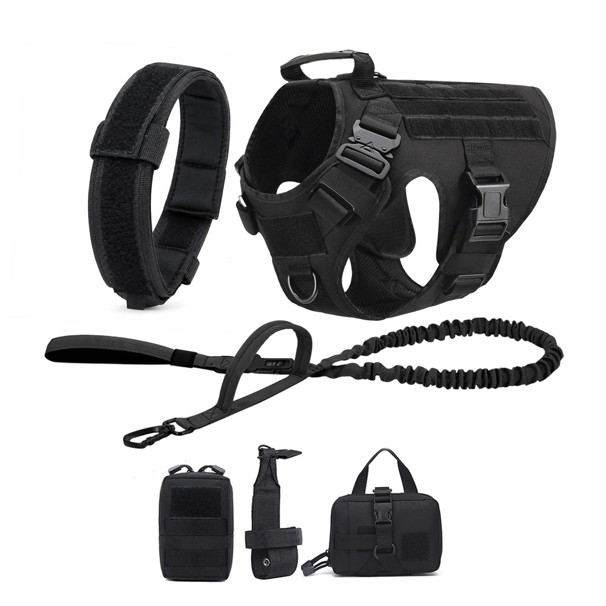 Tactical Dog Harness with Molle Pouches and Leash