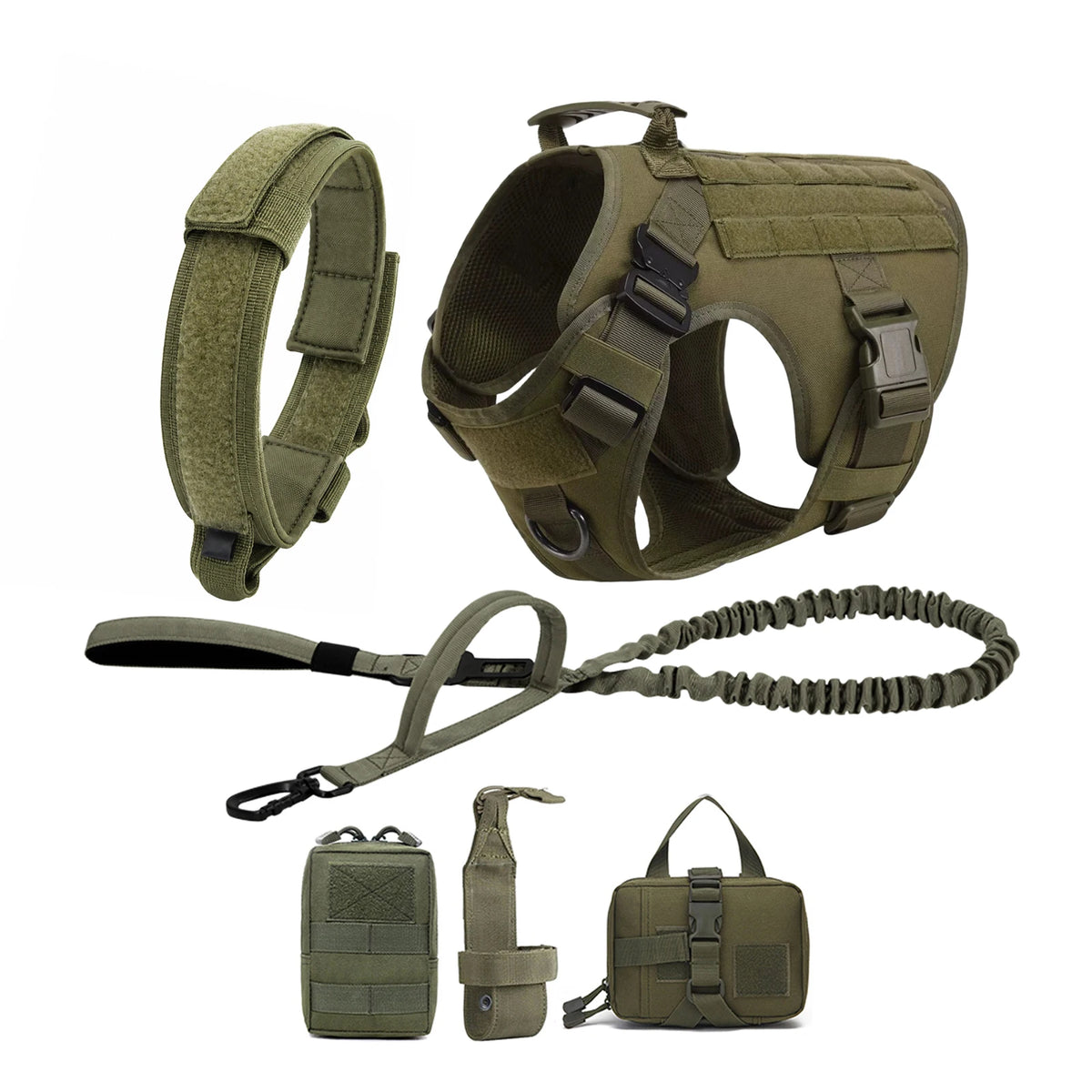 Tactical Dog Harness with Molle Pouches and Leash