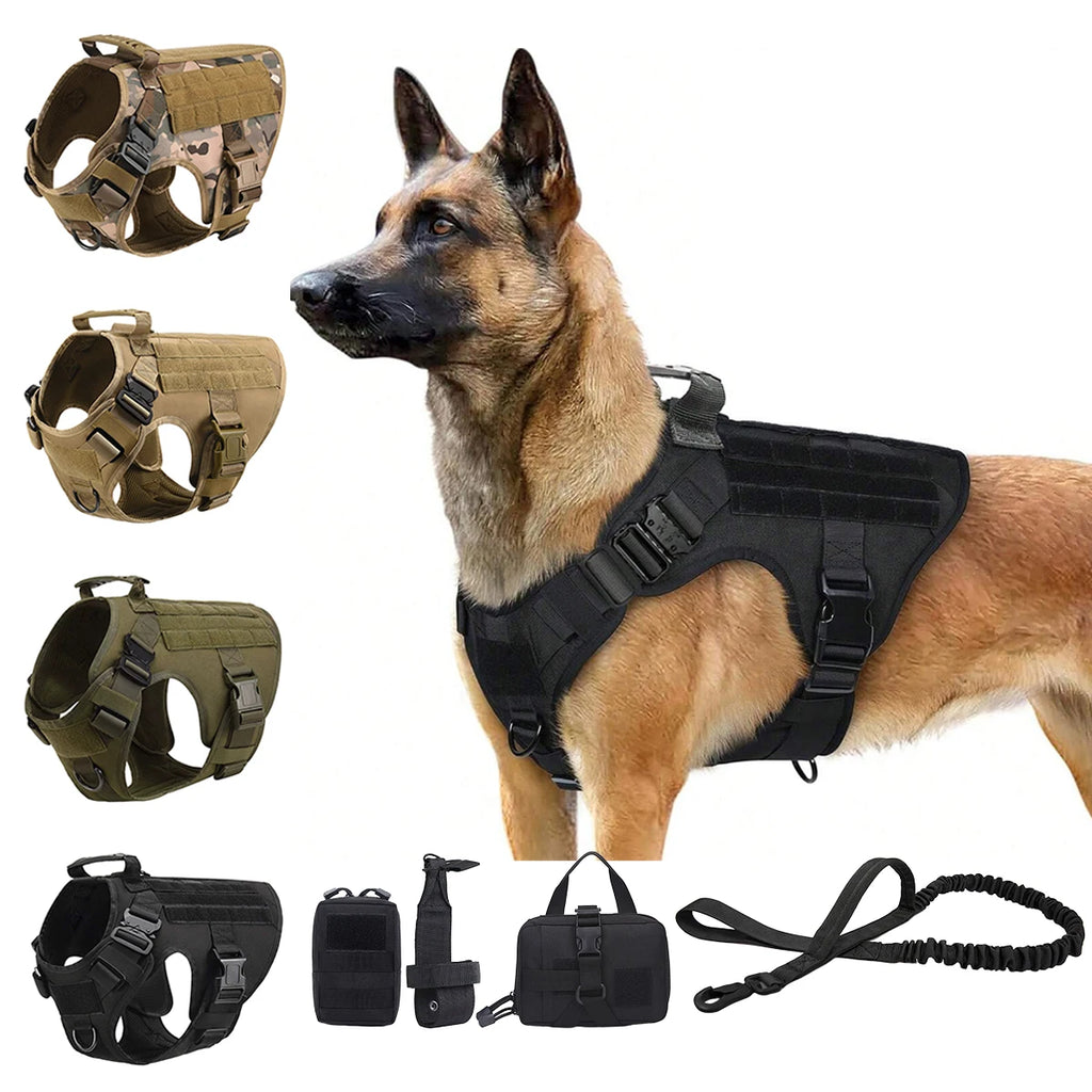 Tactical Dog Harness with Molle Pouches and Leash