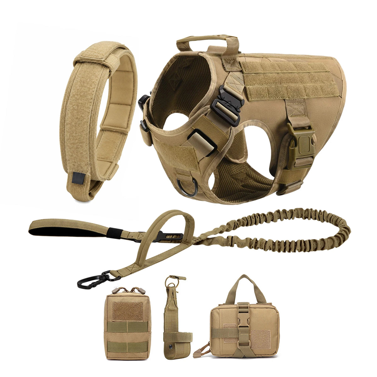 Tactical Dog Harness with Molle Pouches and Leash