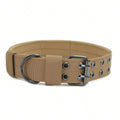 Tactical patch-ready dog collar in Coyote Brown with metal buckle, D-ring, and hook-and-loop ID panel
