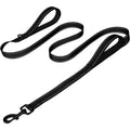 Double handle traffic dog leash in Black with reflective stitching and padded handles